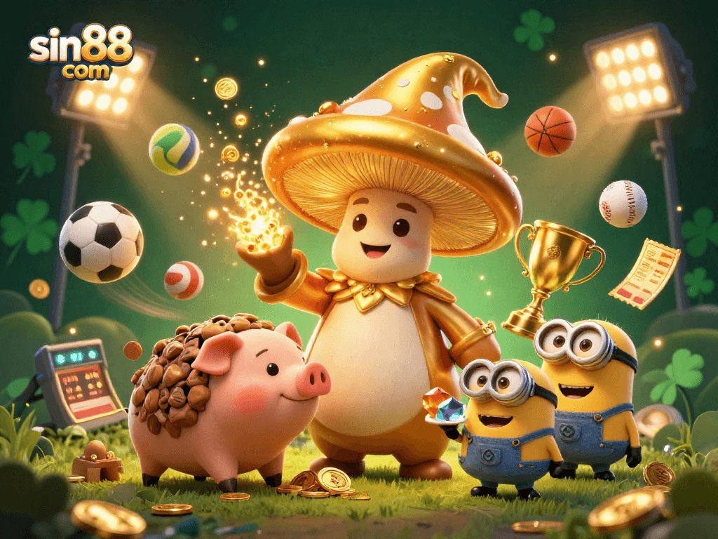 Experience thrilling sports betting thrills with sin88 com's vibrant casino adventure featuring gold and trophies.