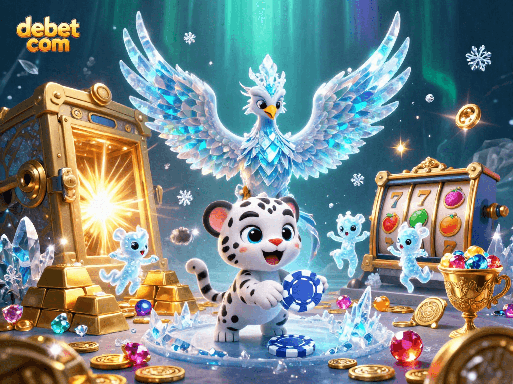 Engage in thrilling gameplay with debet com featuring a vibrant ice phoenix and sparkling treasures.