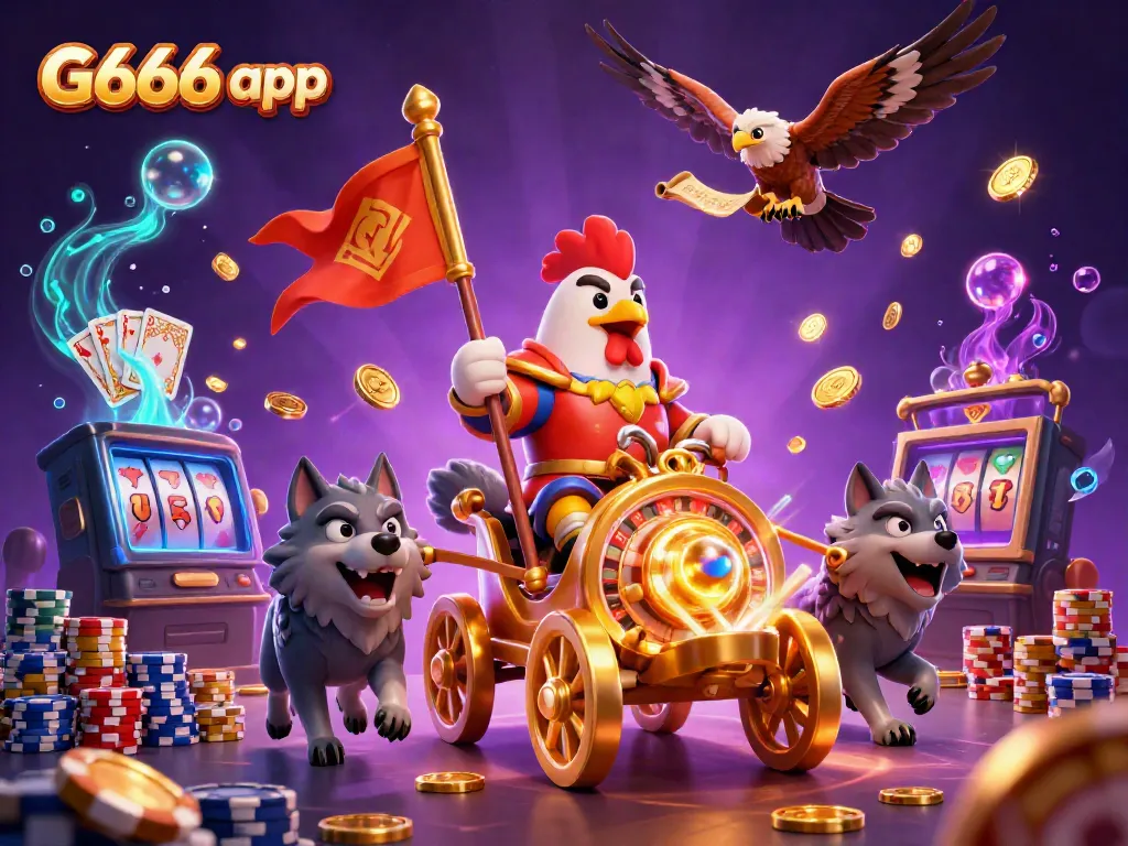 Experience the G666 app with a vibrant 3D casino scene featuring jackpot excitement and gaming elements.