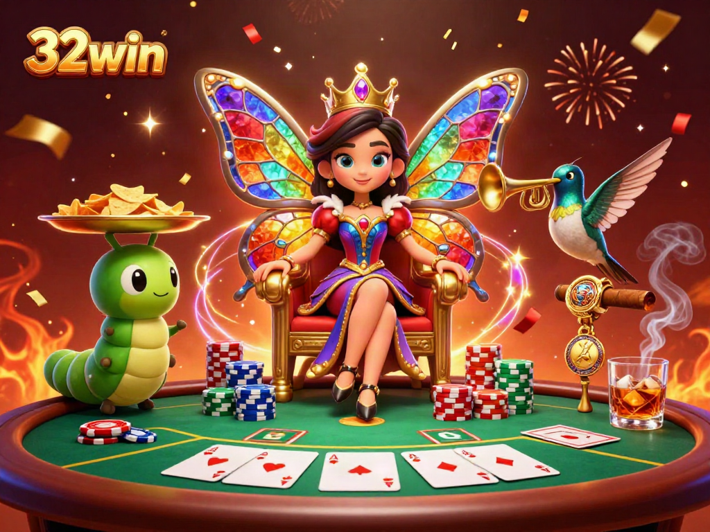 Engage in thrilling poker action with 32win's 3D casino experience featuring vibrant characters and dramatic elements.