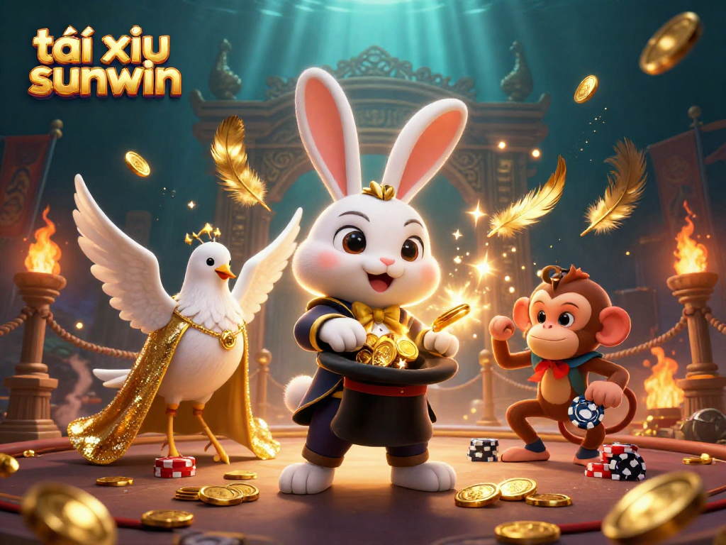 Experience the thrill of tài xỉu sunwin with a vibrant illustration showcasing a magical rabbit and casino characters in action.