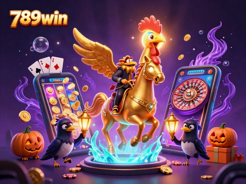 Experience thrilling gaming in 789win's stunning 3D casino illustration filled with vibrant action.