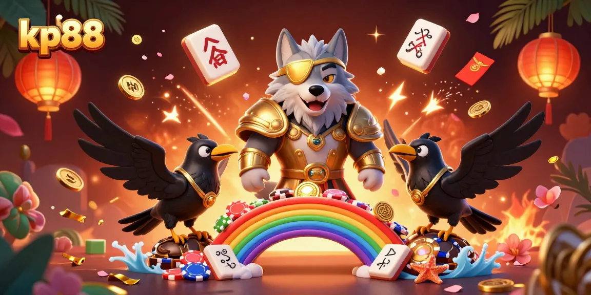 Engage with kp88's vibrant gaming scene featuring Odin and his ravens amidst essential casino elements.
