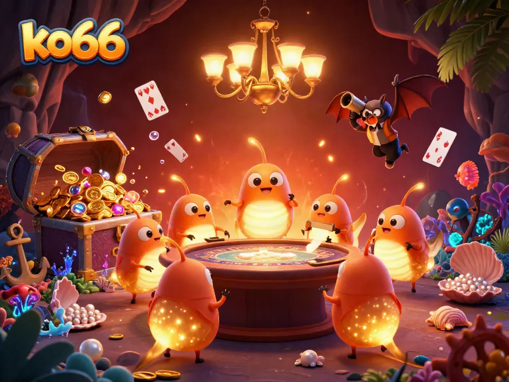 Experience the enchanting ko66 casino illuminated by glowworms and vibrant treasures underwater.