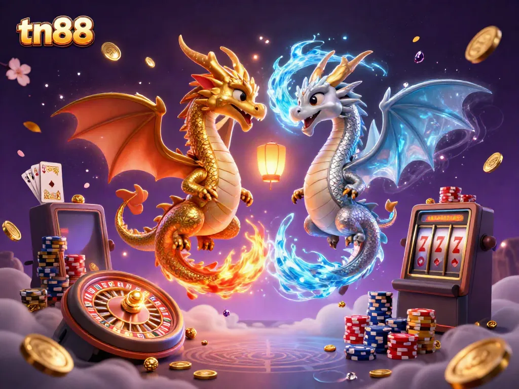 Experience thrilling gameplay with tn88 in a vibrant casino scene featuring dragons and game elements.