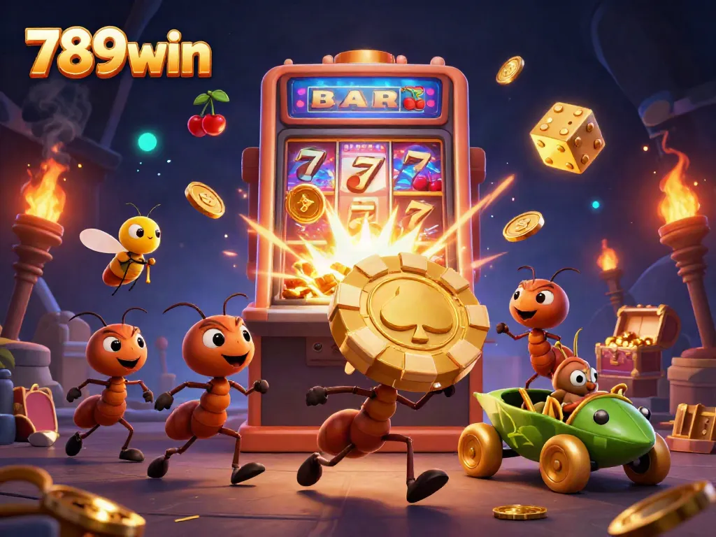 Experience thrilling action with 789win's cartoon heist scene featuring ants and casino elements.
