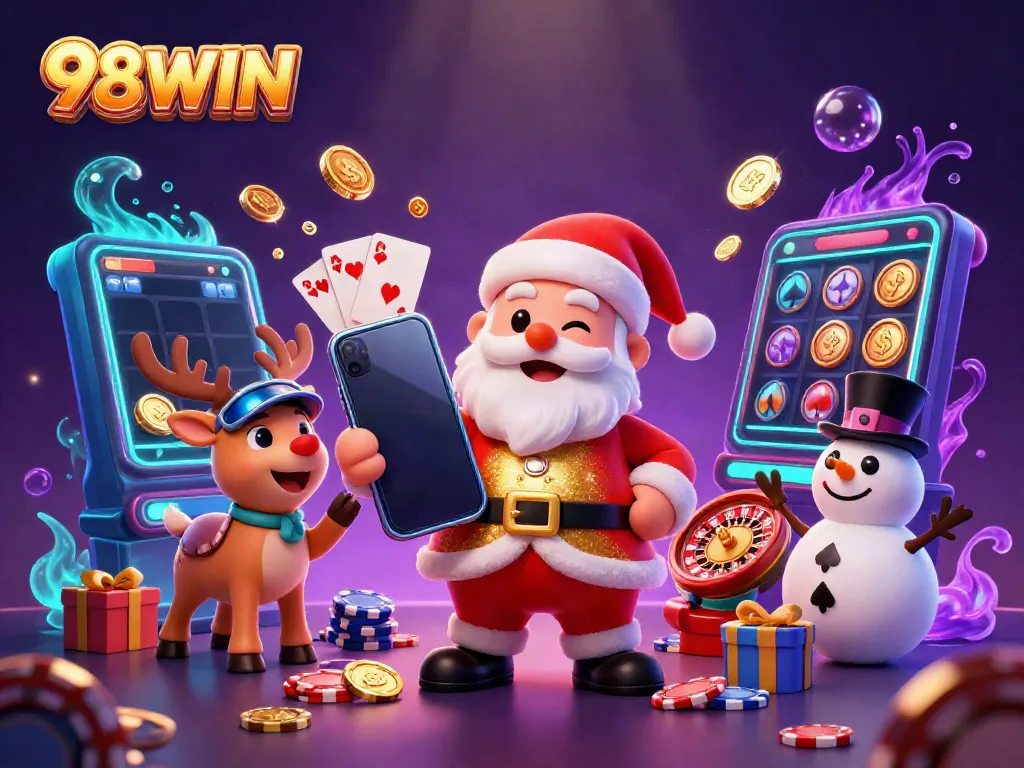 Experience thrilling jackpots with 98WIN through vibrant 3D casino illustration art.