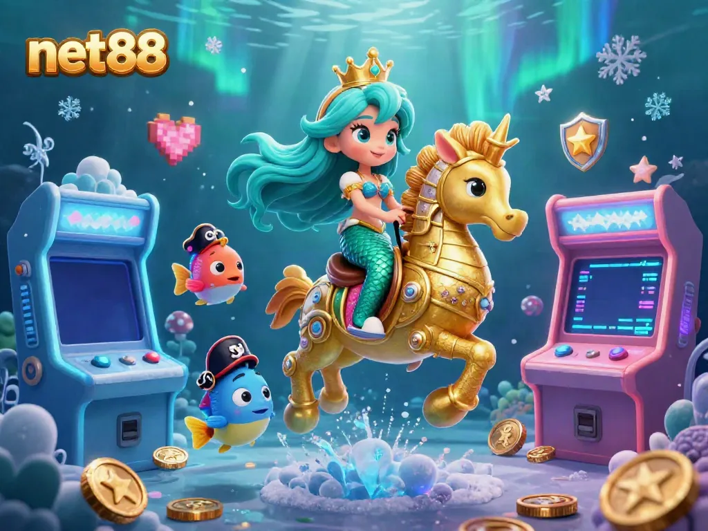 Experience exciting gameplay at net88 with a vibrant mermaid scene featuring casino elements.