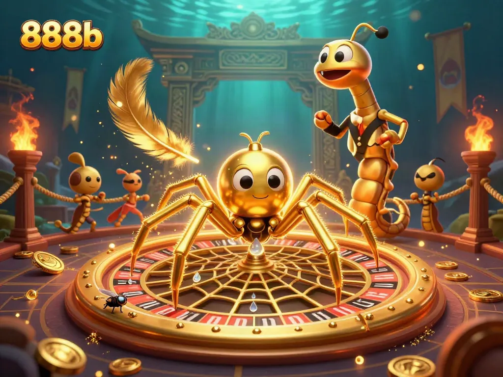 Engage in thrilling gameplay at 888b with a vibrant casino scene featuring a roulette web.