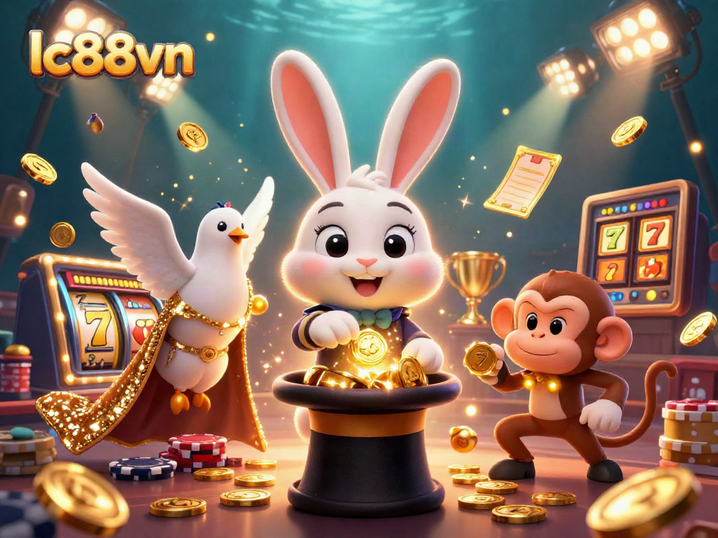 Experience the lively excitement of lc88vn with a vibrant 3D casino scene featuring magical characters.