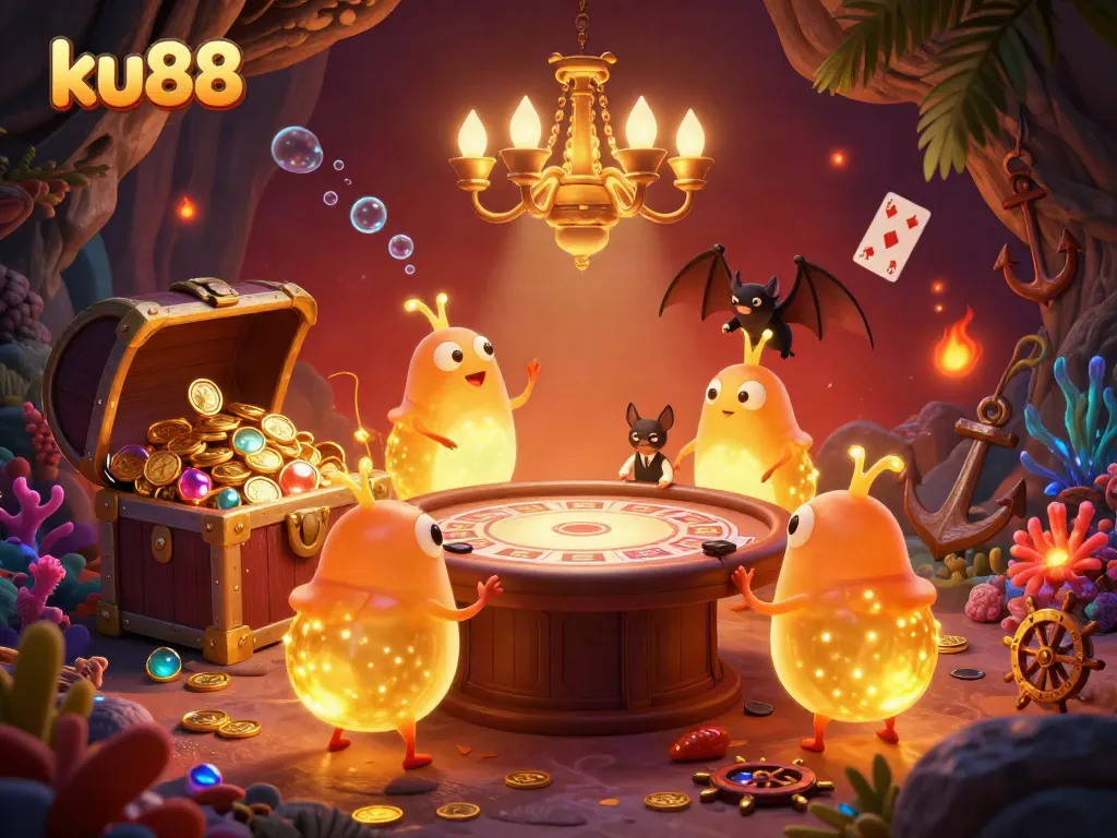 Engage in thrilling casino fun with ku88's glowworms lighting up a vibrant cave casino