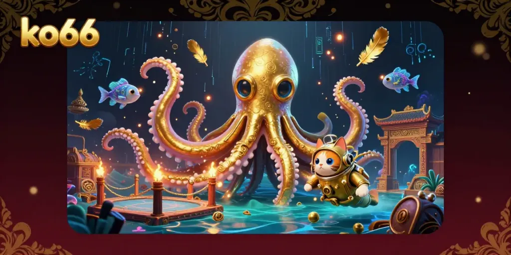 Experience excitement with ko66 while diving among treasures and mythical sea creatures in a vibrant casino setting.