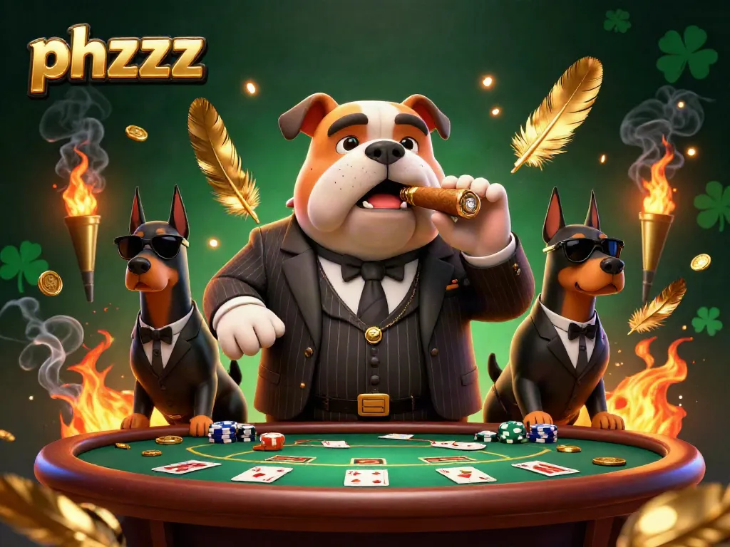 Experience thrilling poker action with phzzz in a captivating 3D digital scene filled with vibrant gambling elements.