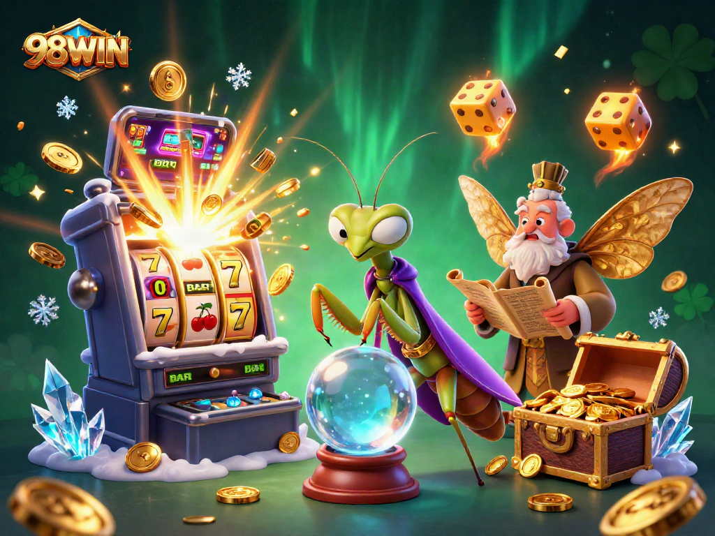 Spin the reels with 98WIN and experience jackpot excitement in this vibrant casino scene.