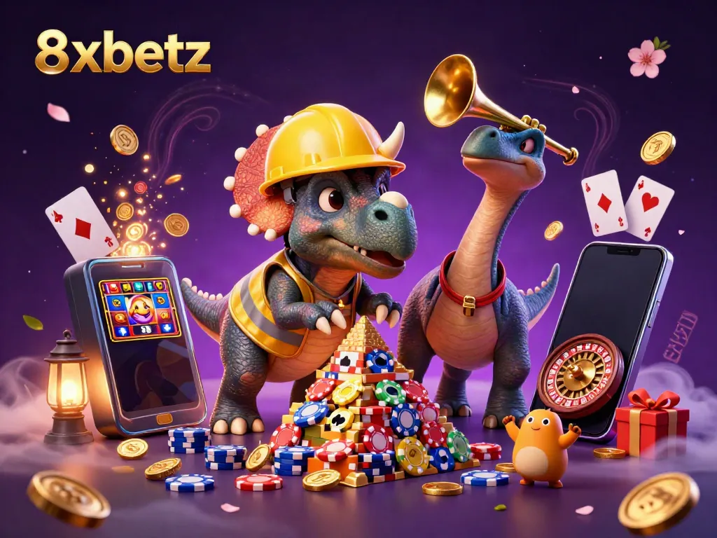 Experience thrilling wins at 8xbetz with a vibrant 3D casino adventure featuring fun characters, games, and gold.