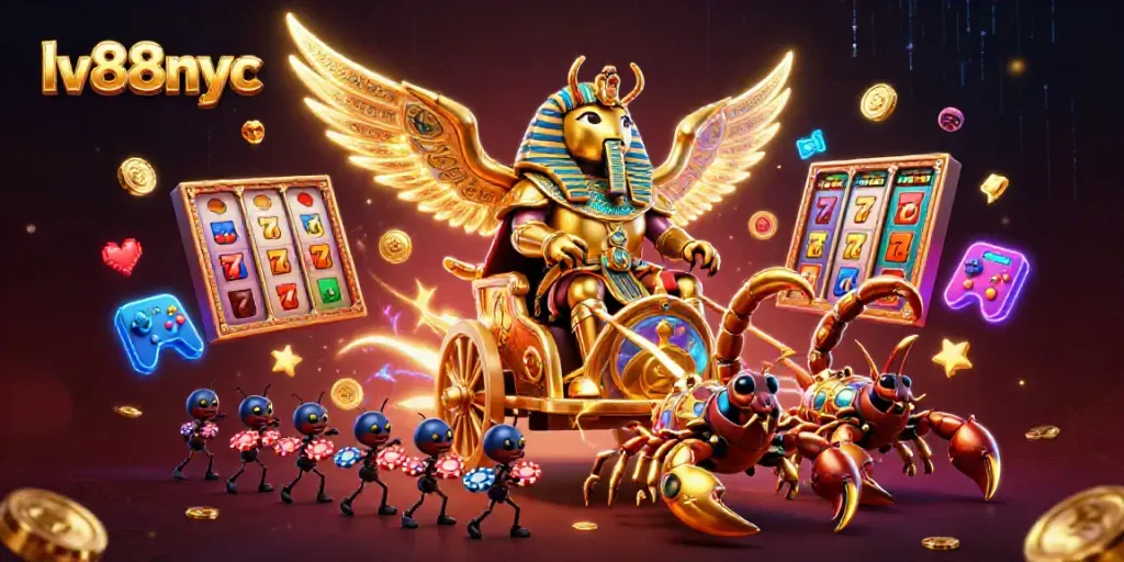 Engage in thrilling gameplay at lv88nyc with a vibrant casino-themed digital illustration.