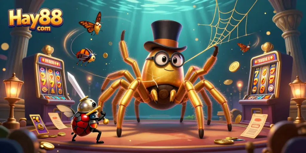 Win big at Hay88 com with dynamic slot games and a whimsical 3D casino scene.