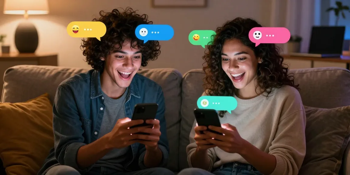 AI sex chat engaging couple using smartphones in cozy atmosphere