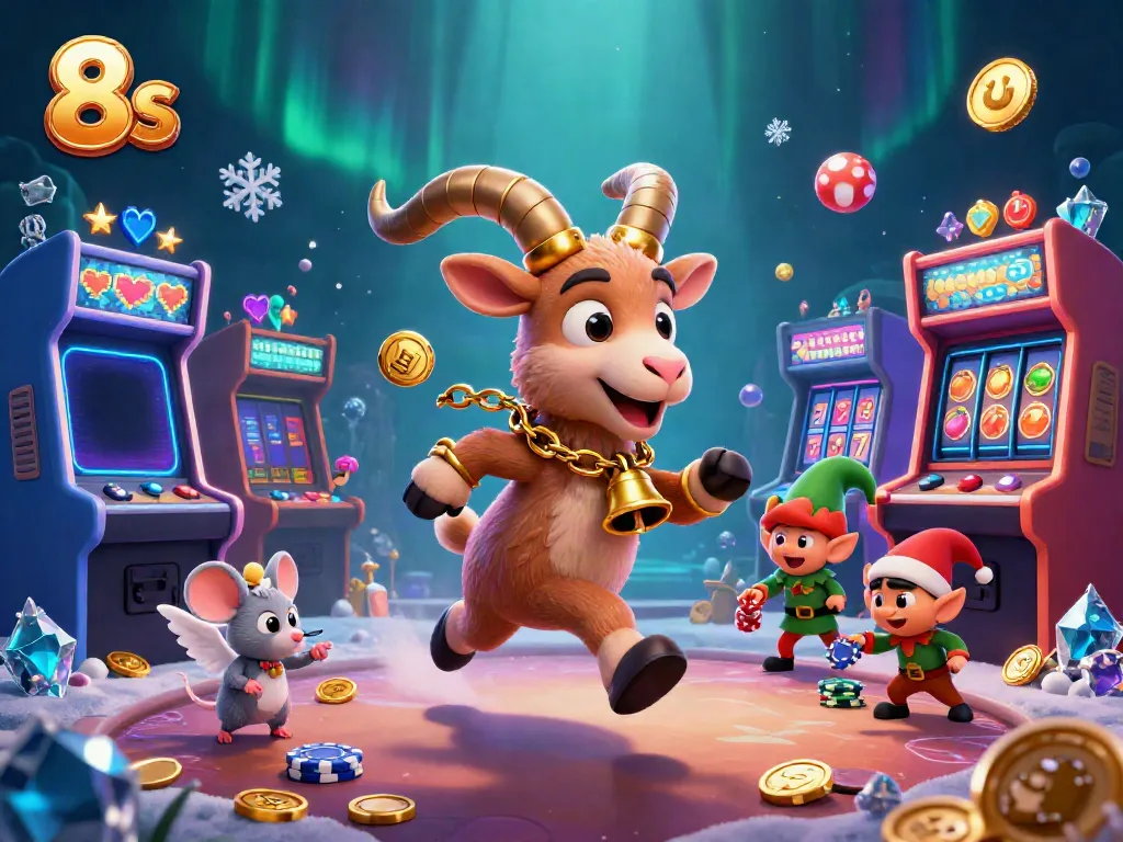 Play exciting casino games like 8s with a festive Krampus and enchanting characters in a colorful setting.