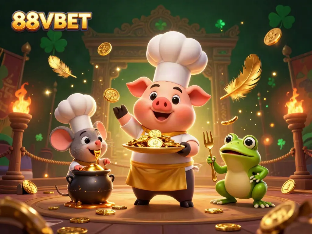 Experience the thrill of 88VBET with vibrant 3D casino characters and gold coins in action.