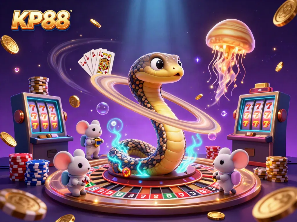 Experience cosmic gambling excitement with KP88's thrilling games and colorful visual elements.
