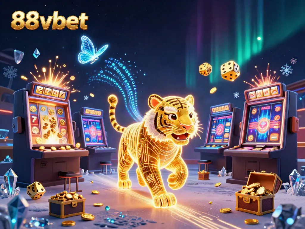 Experience the excitement of 88vbet with vibrant digital casino elements and golden tiger in action.